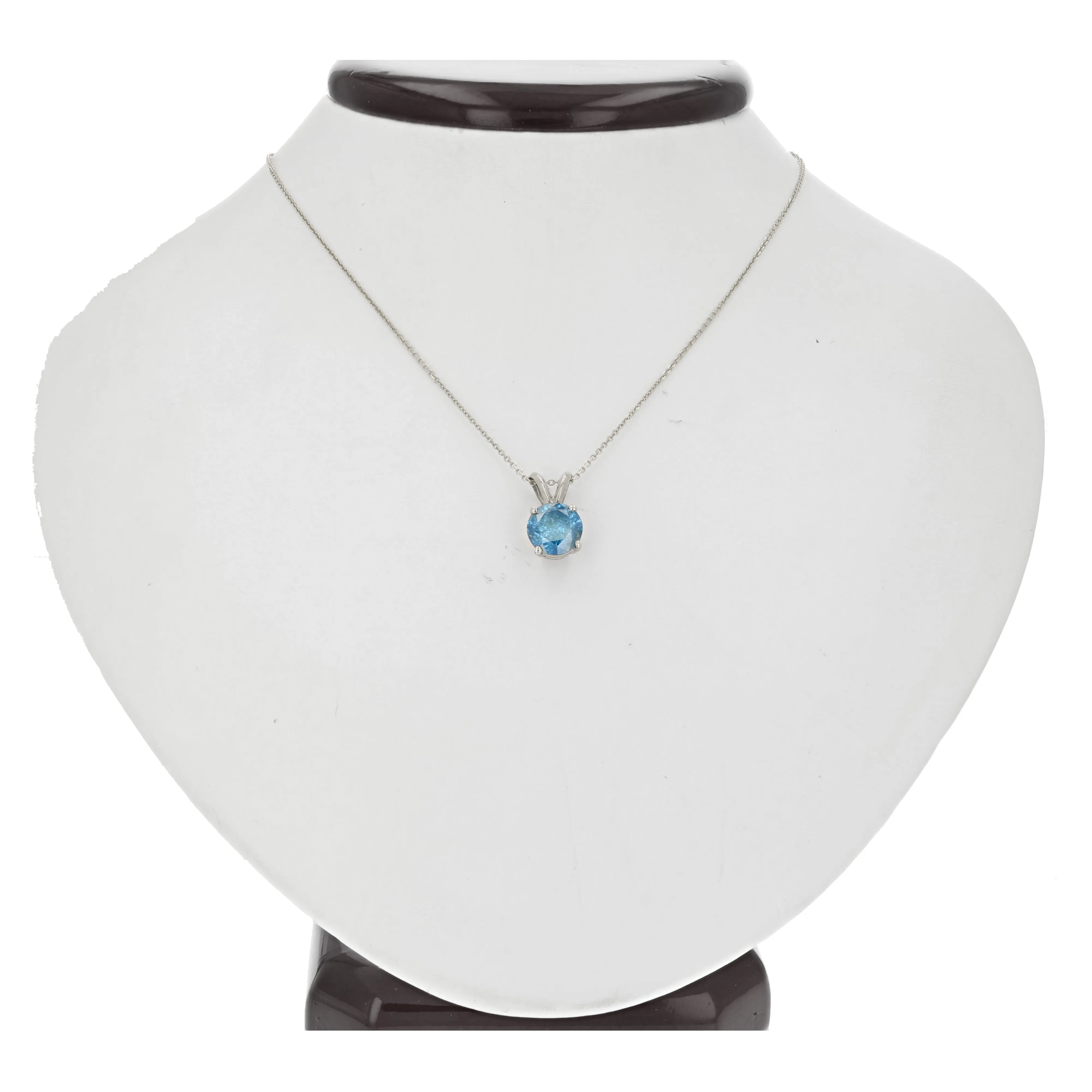 1 cttw Blue Diamond Solitaire Pendant Necklace 14K White Gold Round with Chain