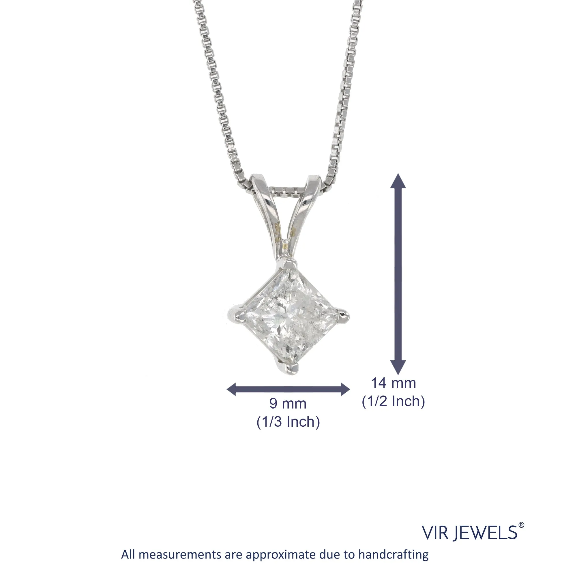 1 cttw Diamond Solitaire Pendant Necklace 14K White Gold Princess with Chain