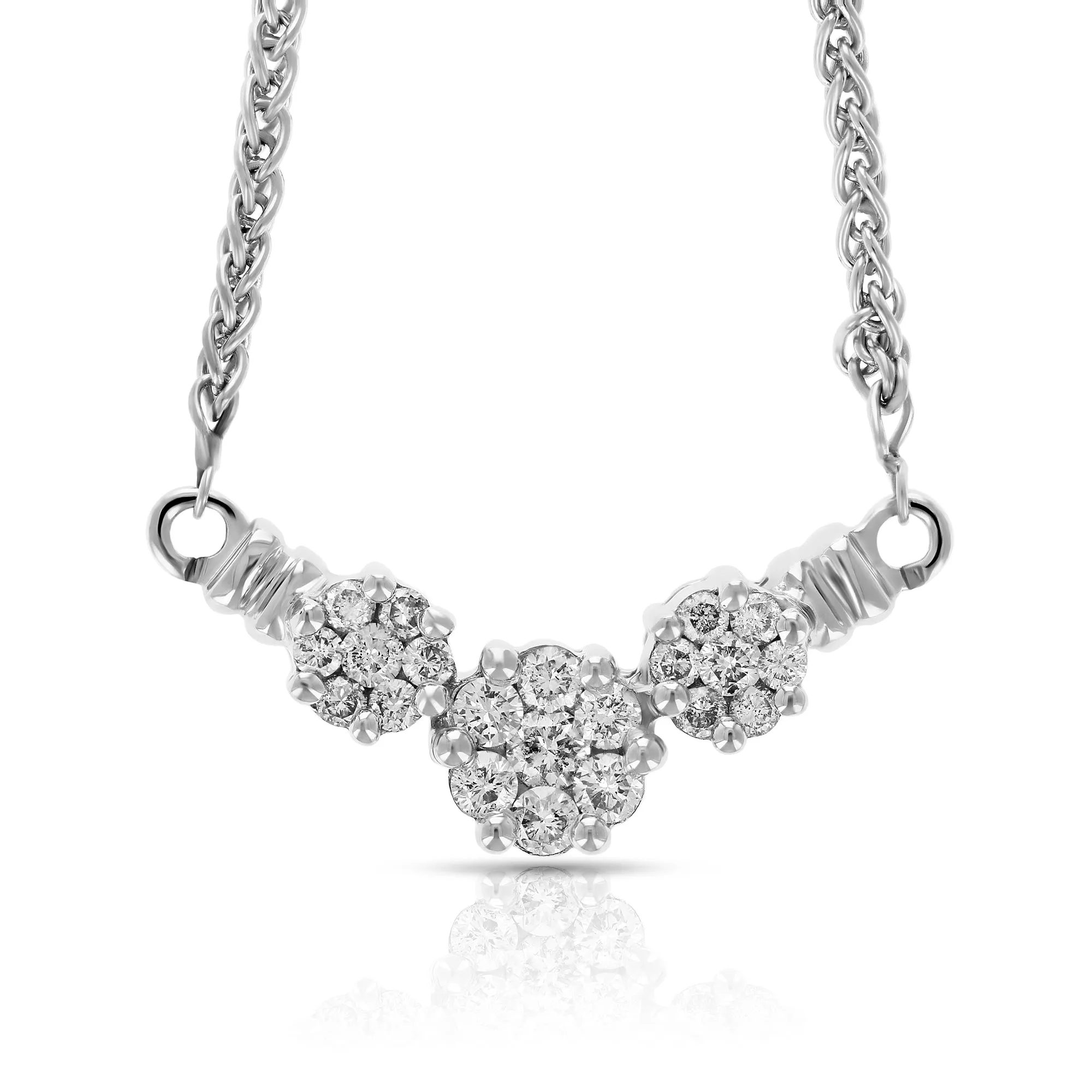 1/2 cttw 3 Stone Cluster Diamond Pendant Necklace 14K White Gold with Chain