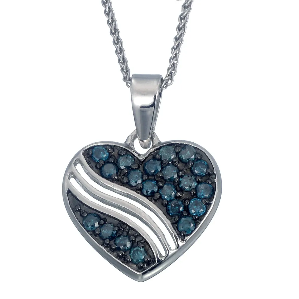 1/2 cttw Blue Diamond Heart Pendant Necklace .925 Sterling Silver with Chain