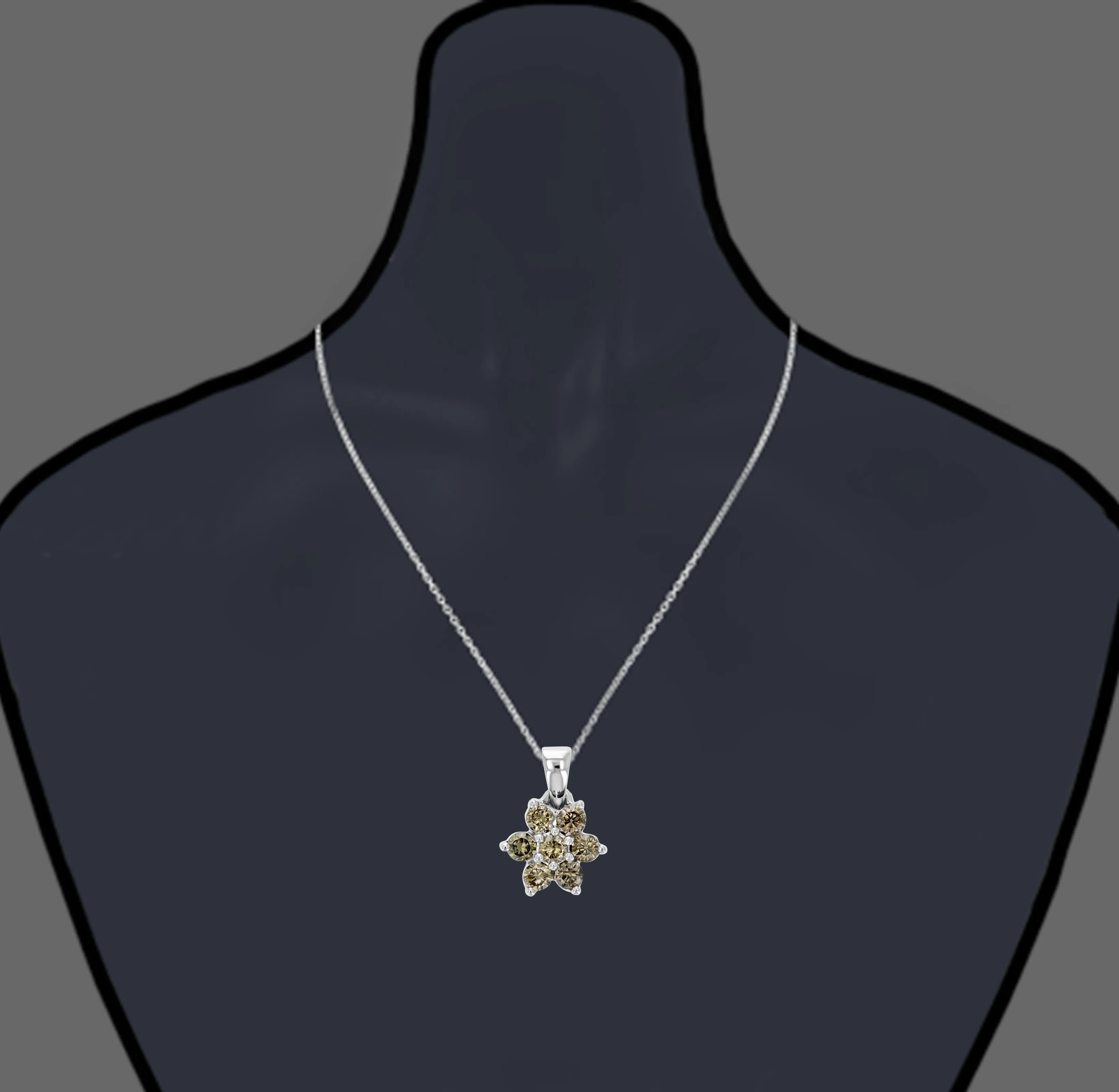 1/2 cttw Champagne Diamond Cluster Composite Pendant Necklace 10K White Gold