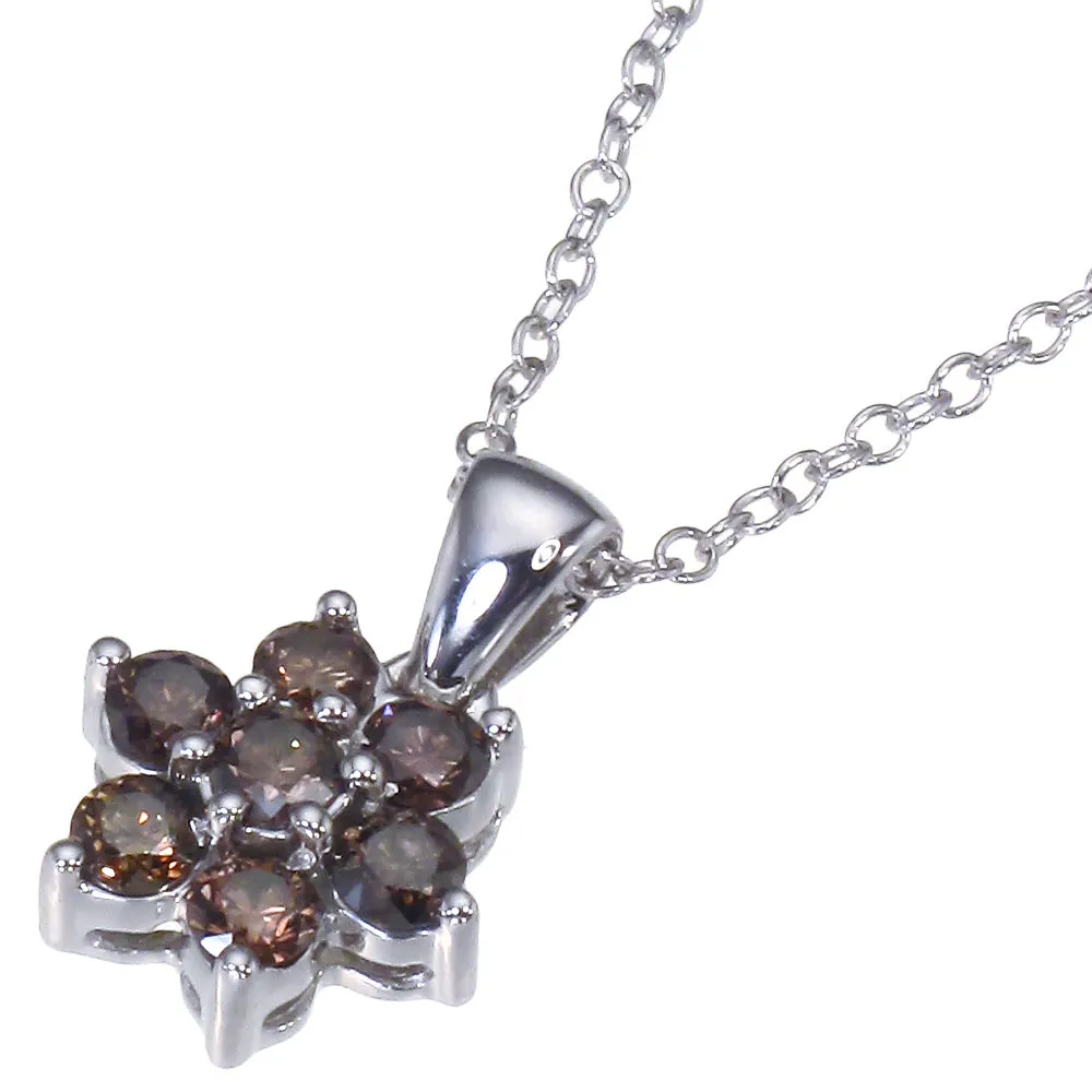 1/2 cttw Champagne Diamond Cluster Composite Pendant Necklace 10K White Gold