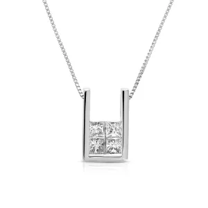 1/2 cttw Princess Cut Diamond Pendant Necklace 14K White Gold with 18 Inch Chain