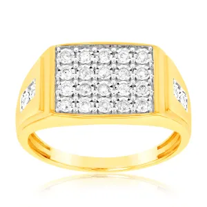 1/3 Carat Mens Ring Set with 24 Diamonds in 9ct Yellow Gold & Rhodium Shiels