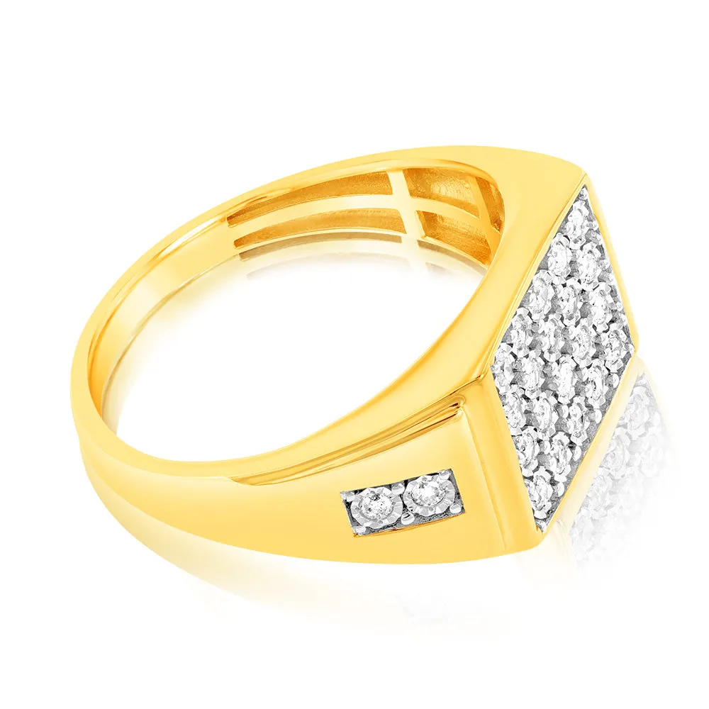 1/3 Carat Mens Ring Set with 24 Diamonds in 9ct Yellow Gold & Rhodium Shiels