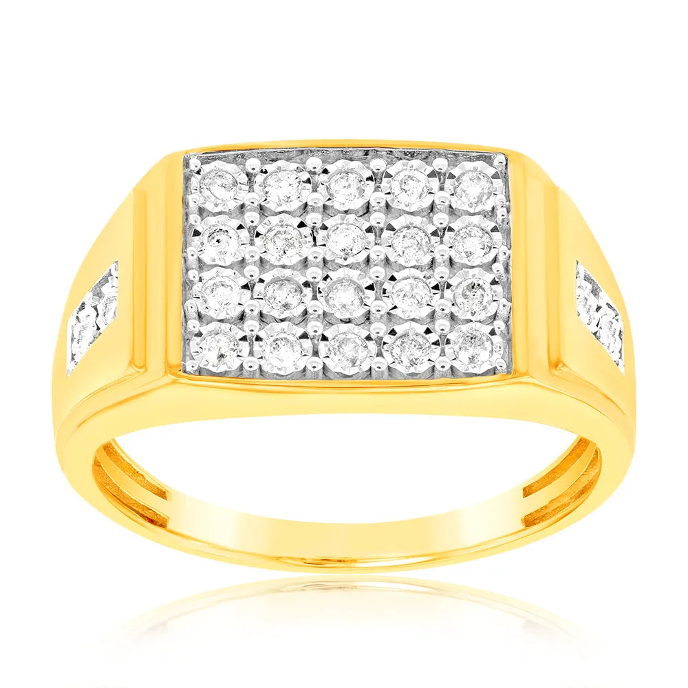 1/3 Carat Mens Ring Set with 24 Diamonds in 9ct Yellow Gold & Rhodium Shiels