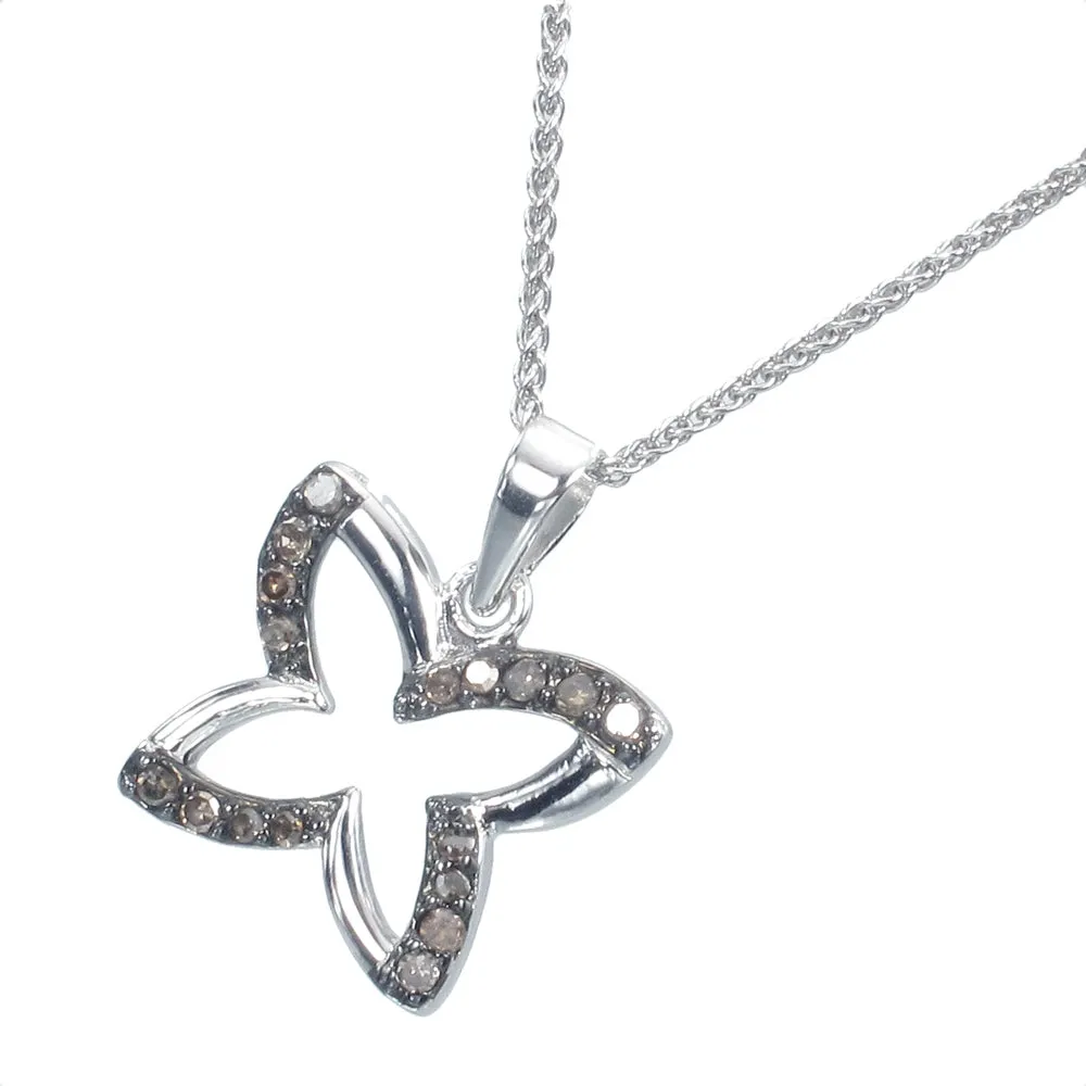 1/4 cttw Champagne Diamond Pendant Necklace .925 Sterling Silver With Rhodium