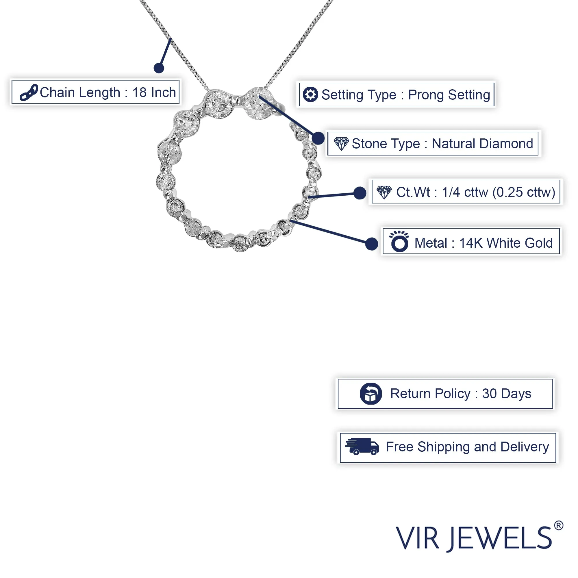 1/4 cttw Diamond Journey Circle Pendant Necklace 14K White Gold with Chain