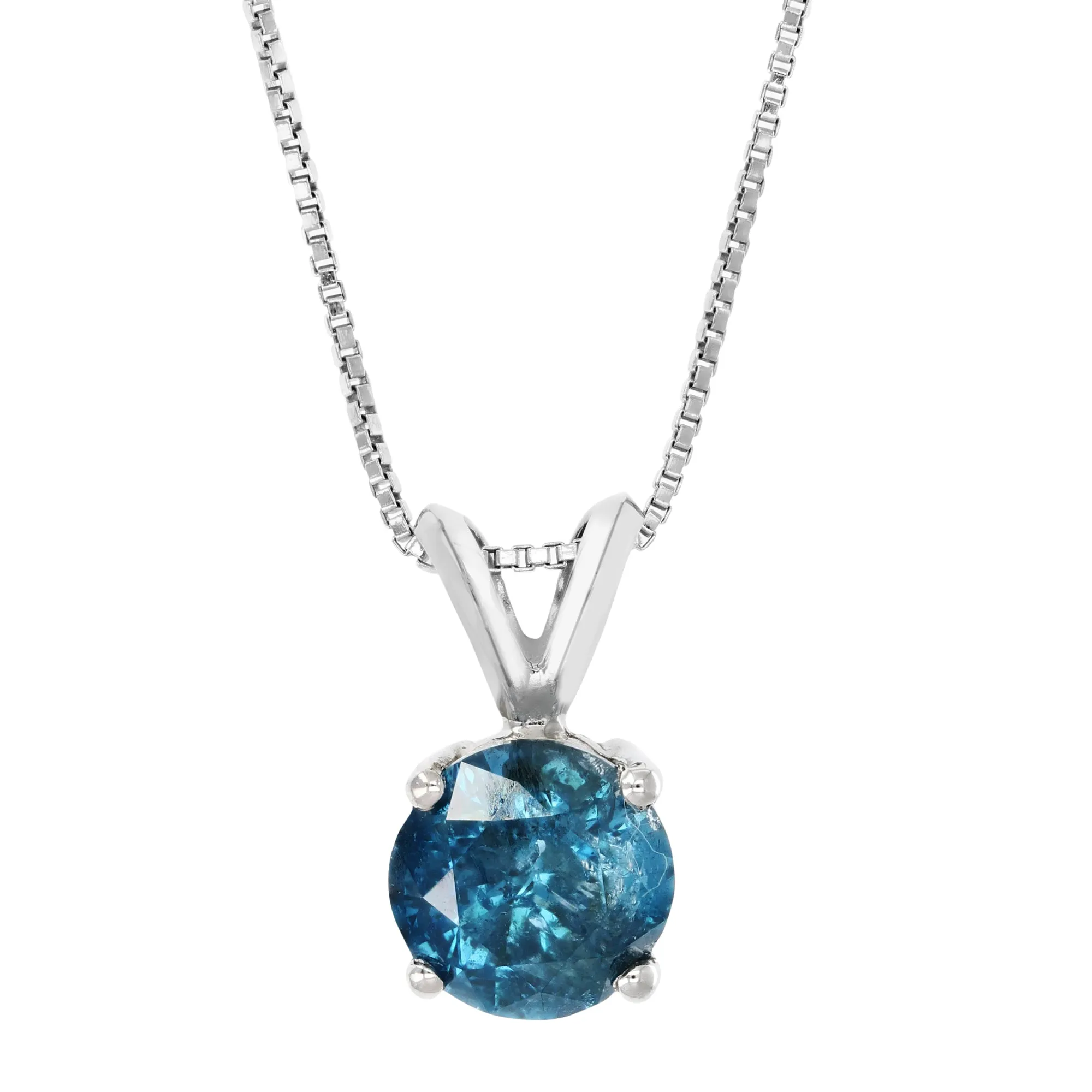1.40 cttw Blue Diamond Solitaire Pendant Necklace 14K White Gold Round and Chain