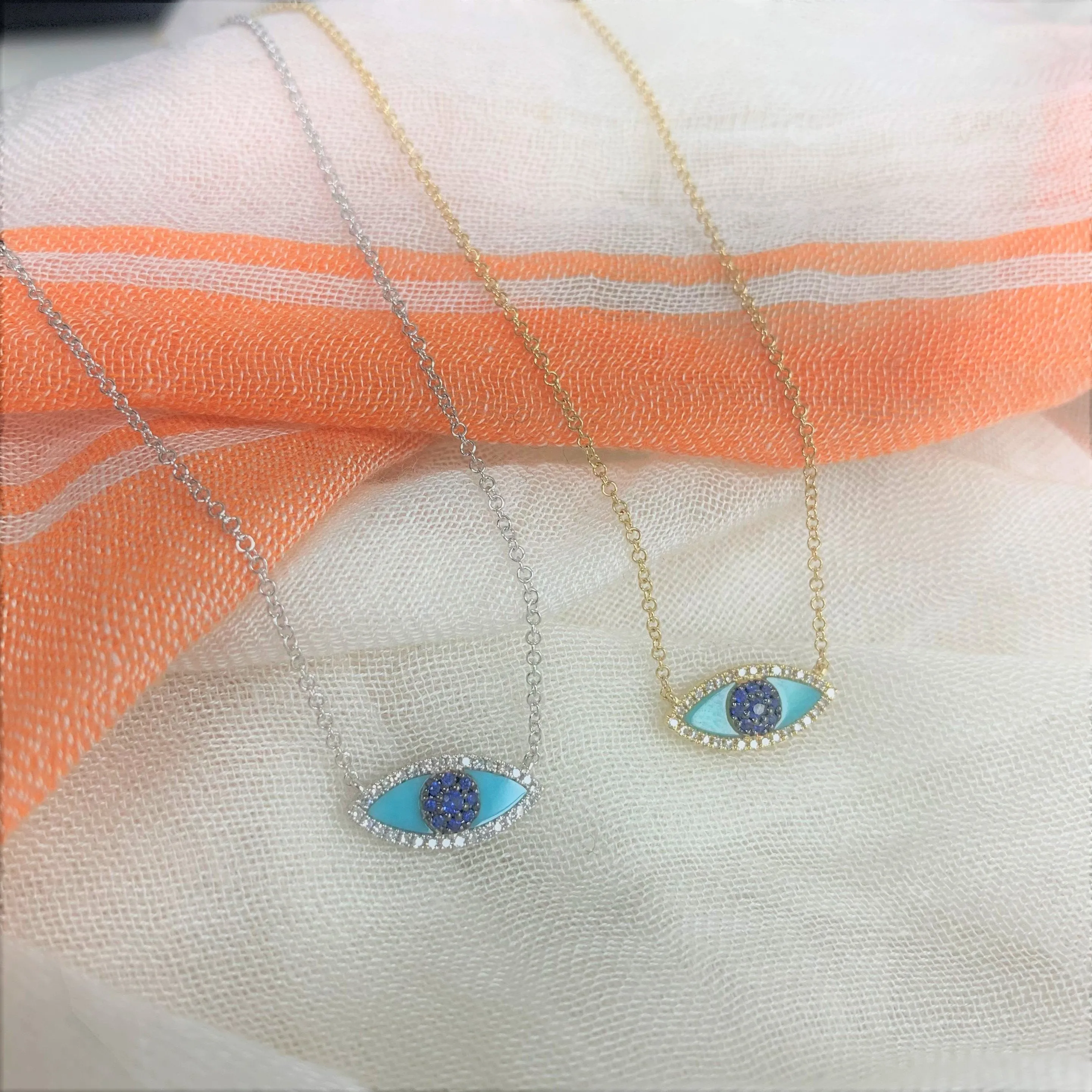 14k Gold & Diamond Turquoise Evil Eye Necklace