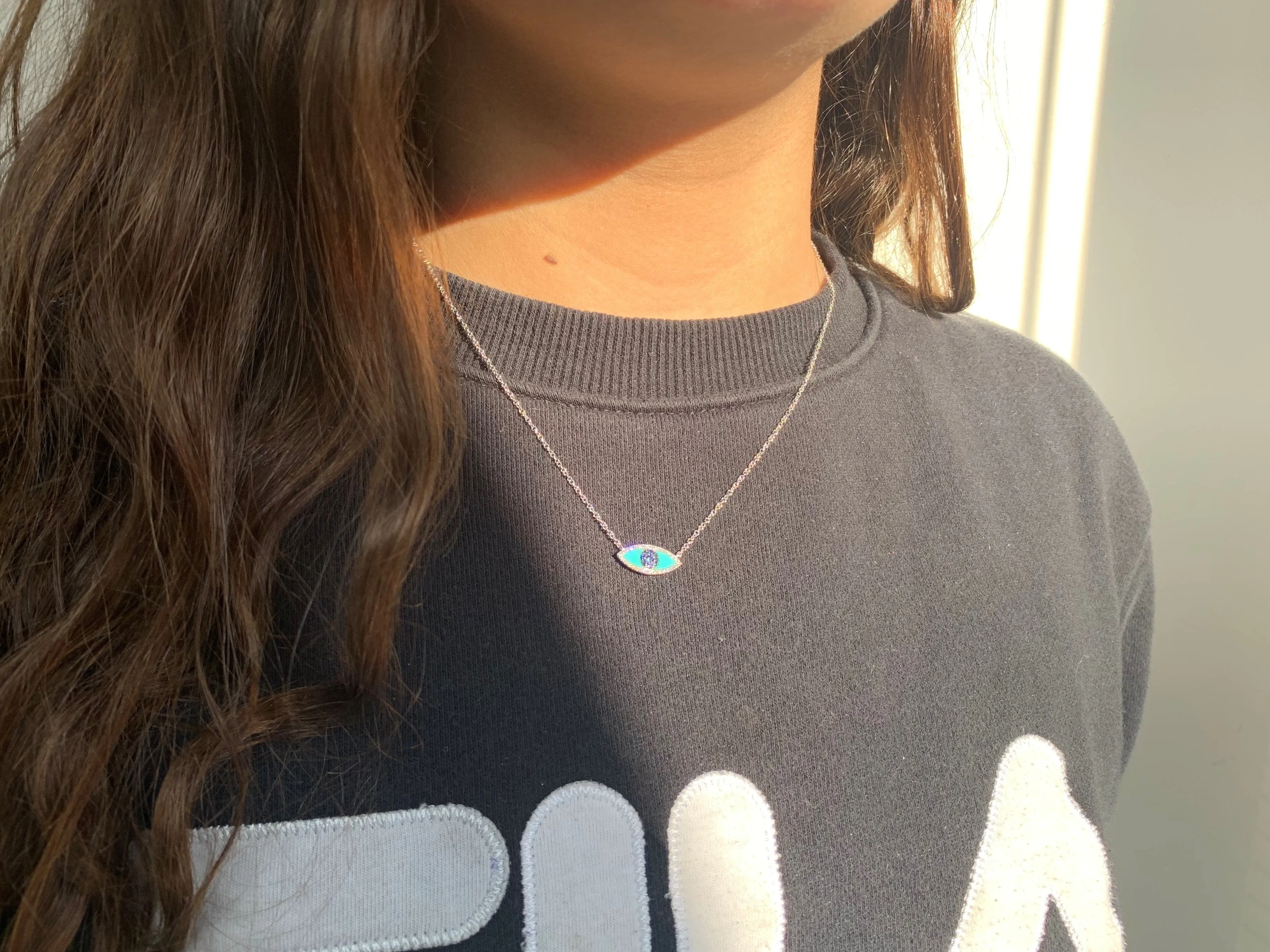 14k Gold & Diamond Turquoise Evil Eye Necklace