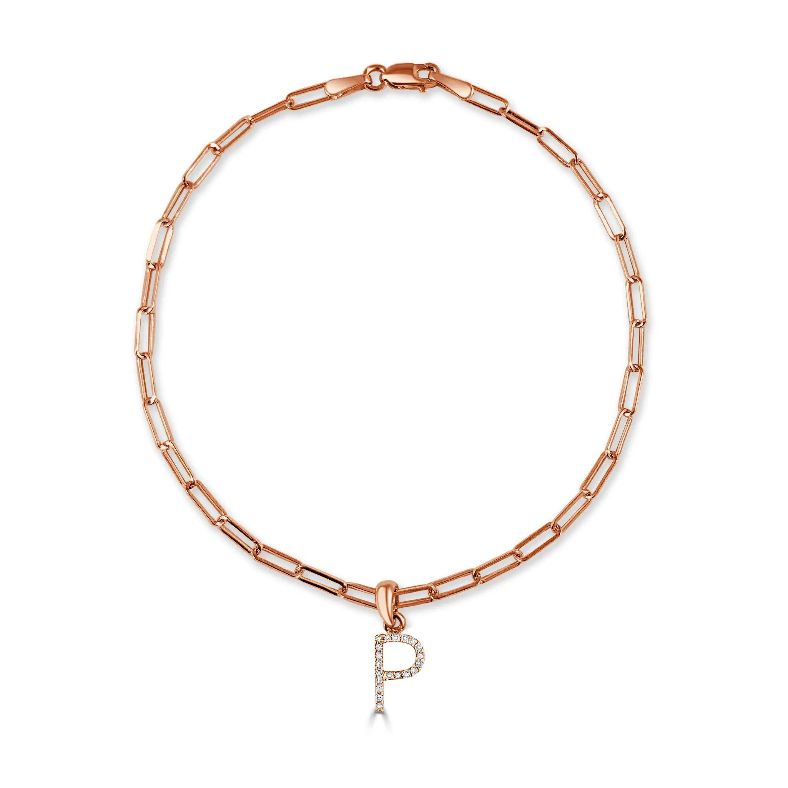 14k Rose Gold & Diamond Initial Link Bracelet