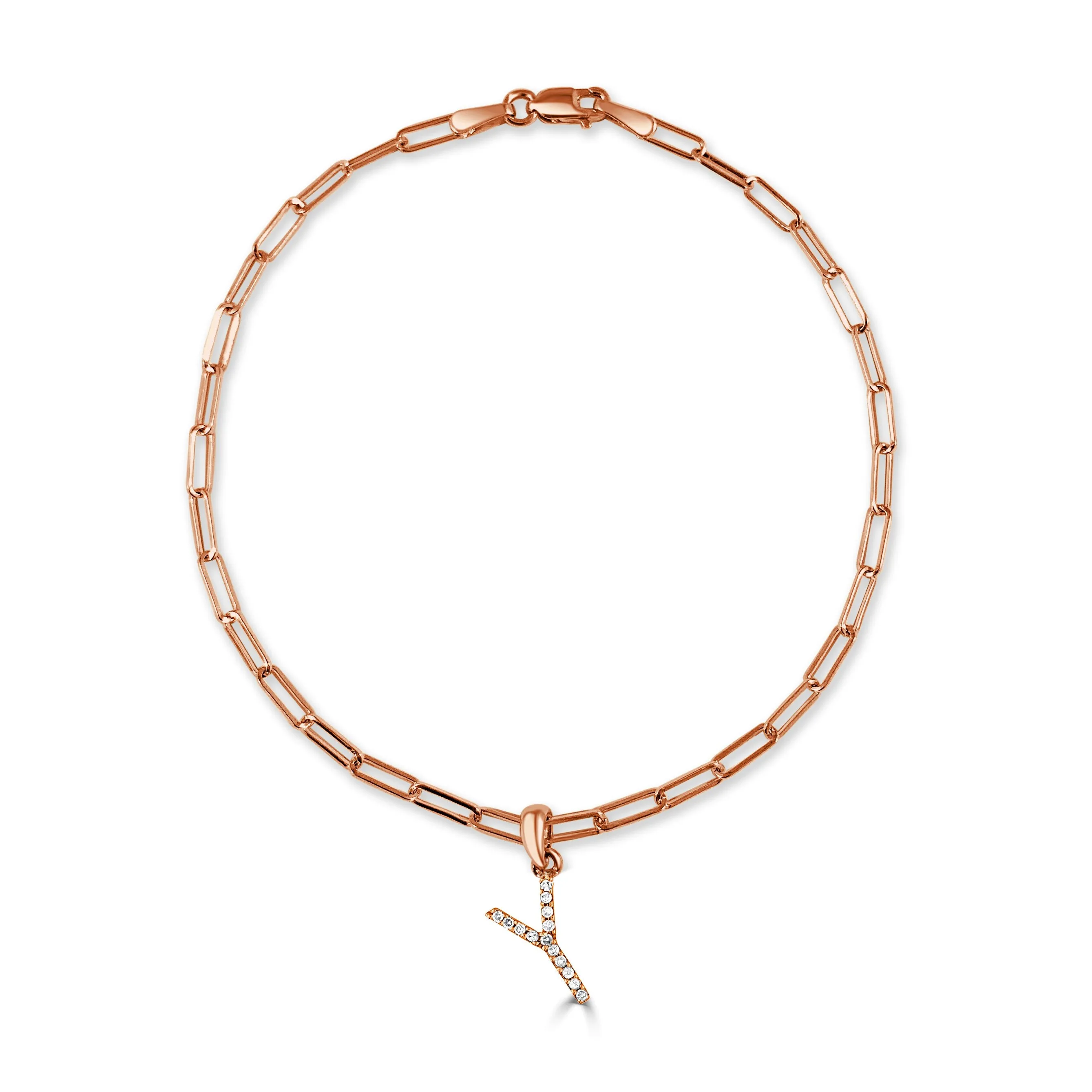 14k Rose Gold & Diamond Initial Link Bracelet