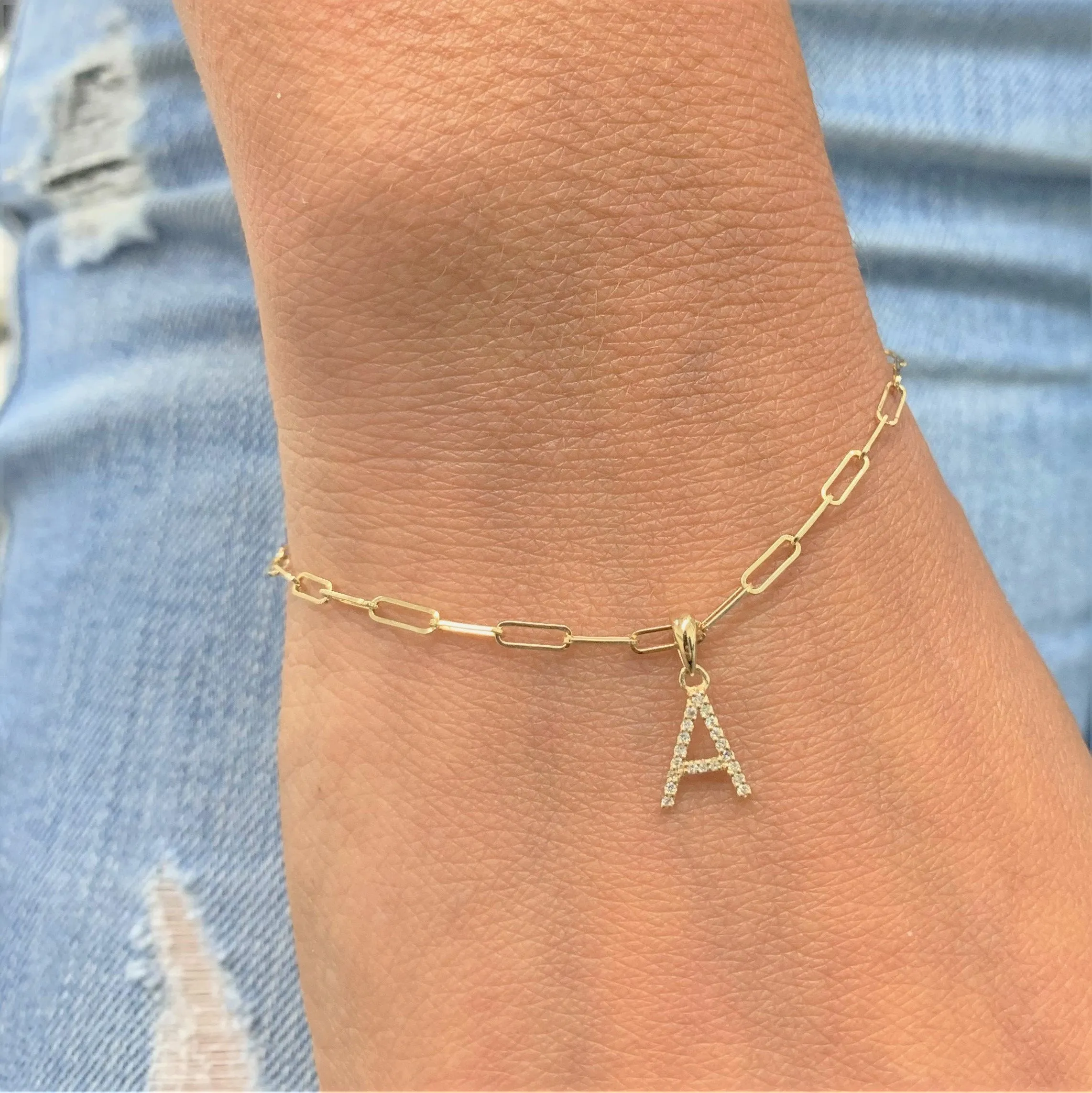 14k Rose Gold & Diamond Initial Link Bracelet