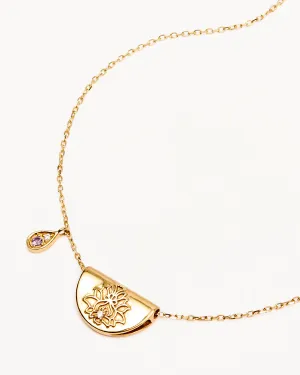 14k Solid Gold Lotus Birthstone Diamond Necklace - February - Amethyst Bycharlotte