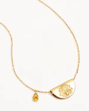 14k Solid Gold Lotus Birthstone Diamond Necklace - November - Citrine Bycharlotte
