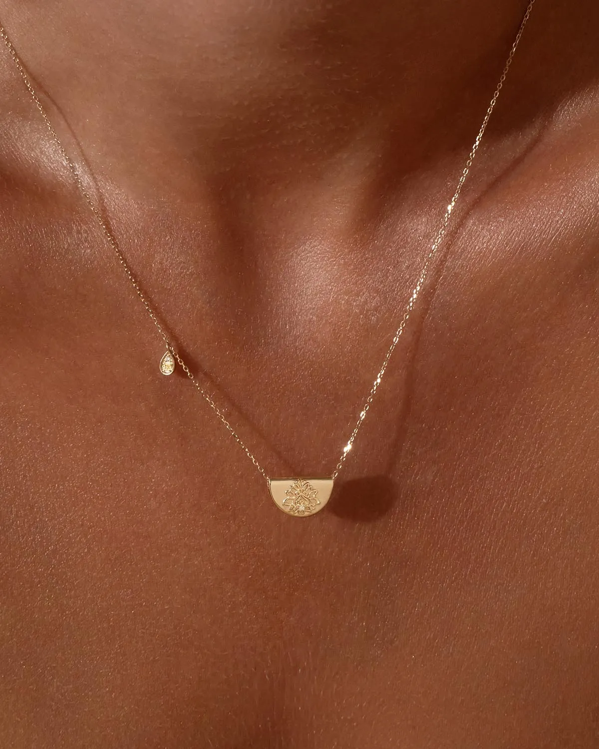 14k Solid Gold Lotus Birthstone Diamond Necklace - November - Citrine Bycharlotte