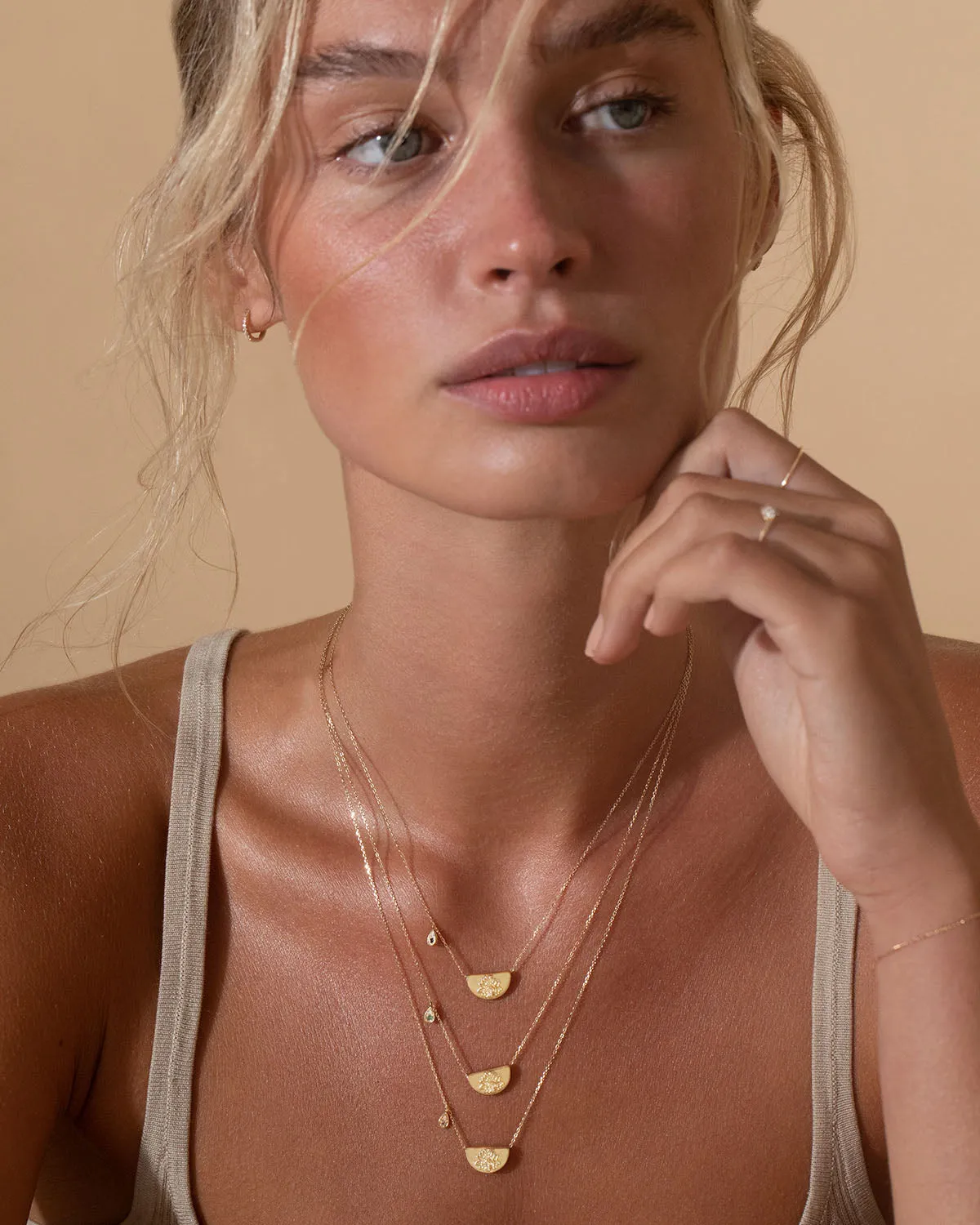14k Solid Gold Lotus Birthstone Diamond Necklace - November - Citrine Bycharlotte