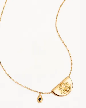 14k Solid Gold Lotus Birthstone Diamond Necklace - September - Sapphire Bycharlotte
