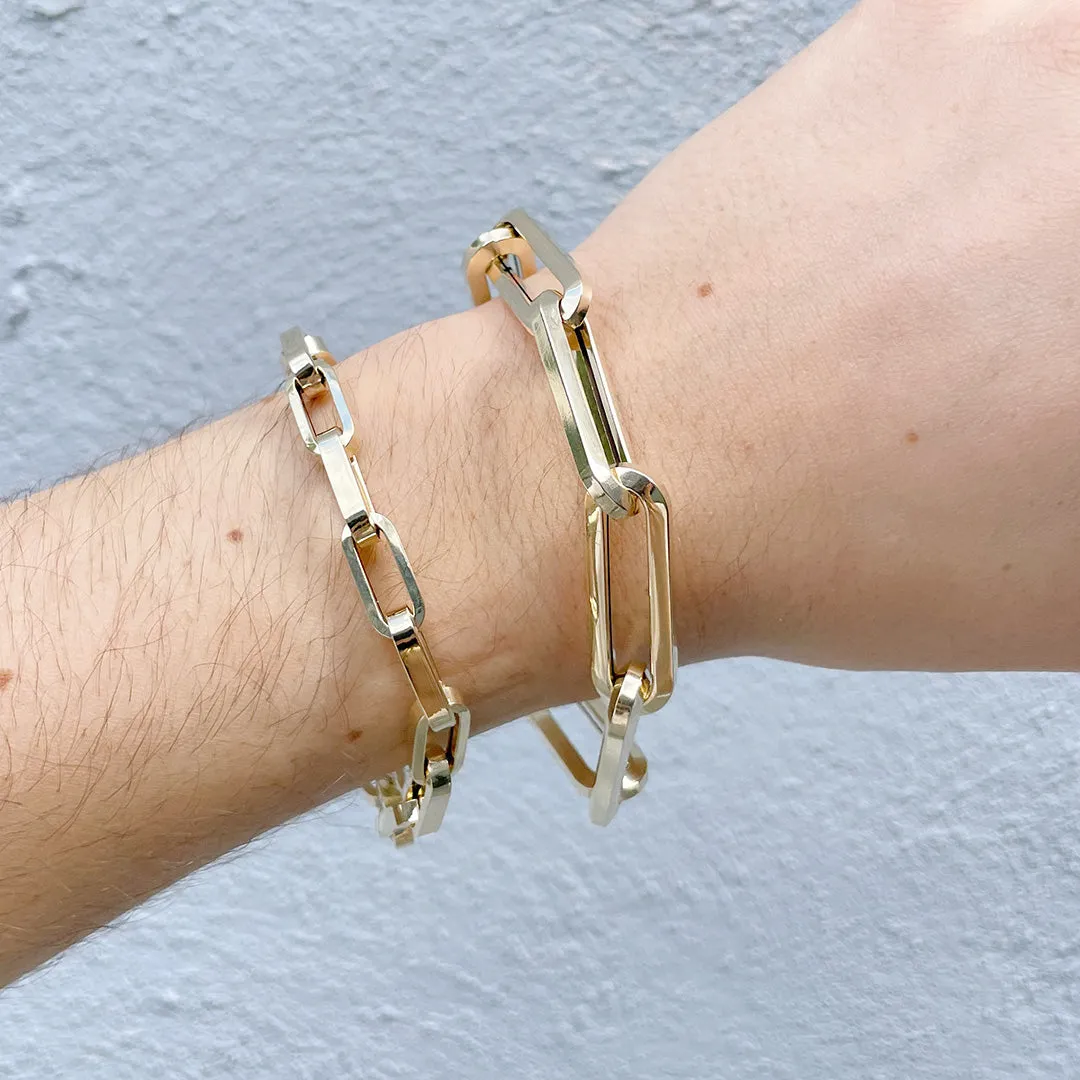 14K Yellow Gold Italian Rectangular Paperclip Link Bracelet