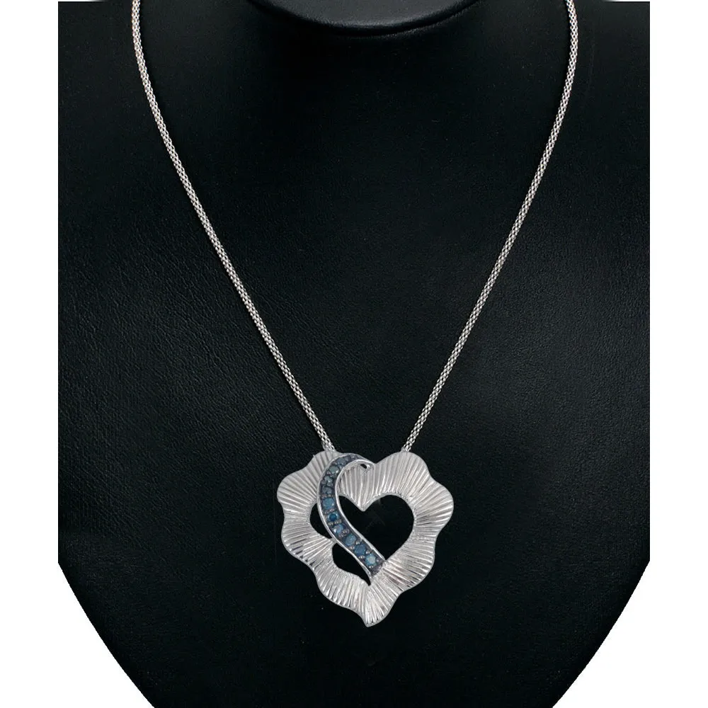 1/5 cttw Blue Diamond Heart Pendant Necklace .925 Sterling Silver With Chain