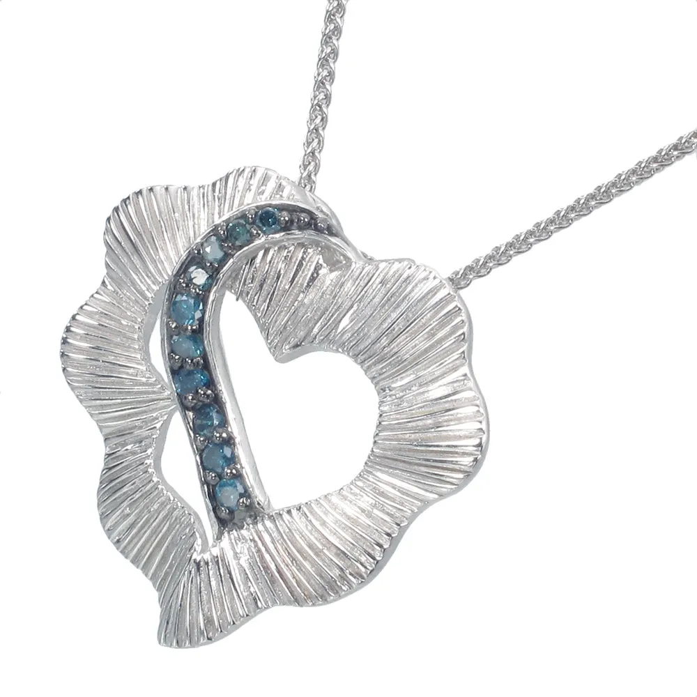 1/5 cttw Blue Diamond Heart Pendant Necklace .925 Sterling Silver With Chain