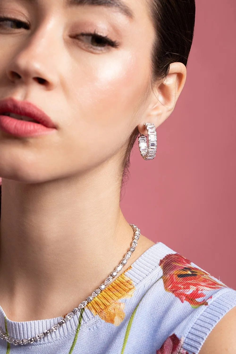 15ct Asscher Cut Small Hoop Earrings