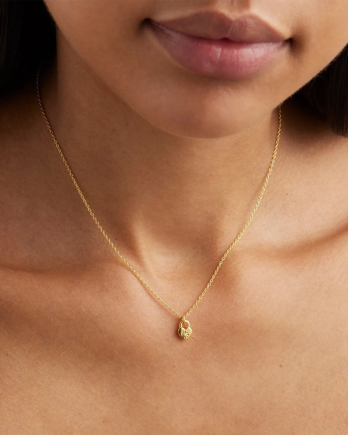 18k Gold Vermeil Crystal Lotus Heart Padlock Necklace Bycharlotte
