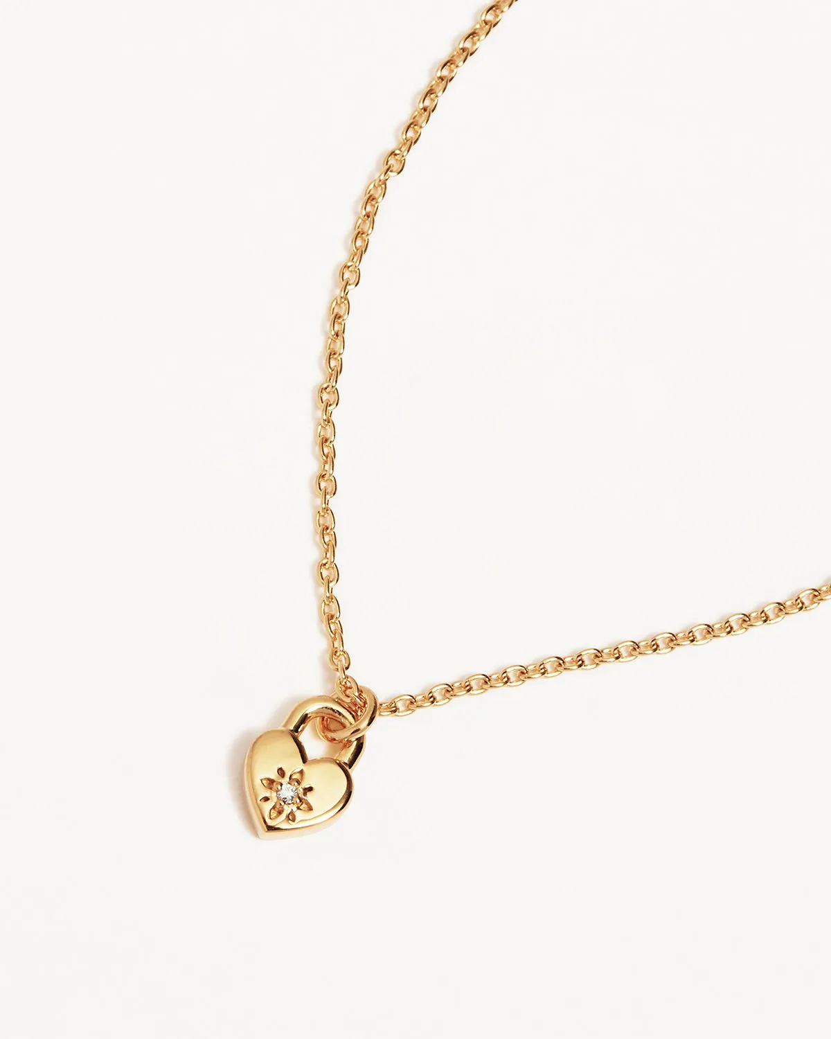 18k Gold Vermeil Crystal Lotus Heart Padlock Necklace Bycharlotte