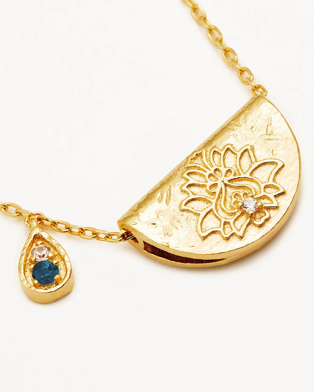 18k Gold Vermeil Lotus Birthstone Necklace - December - Blue Topaz Bycharlotte