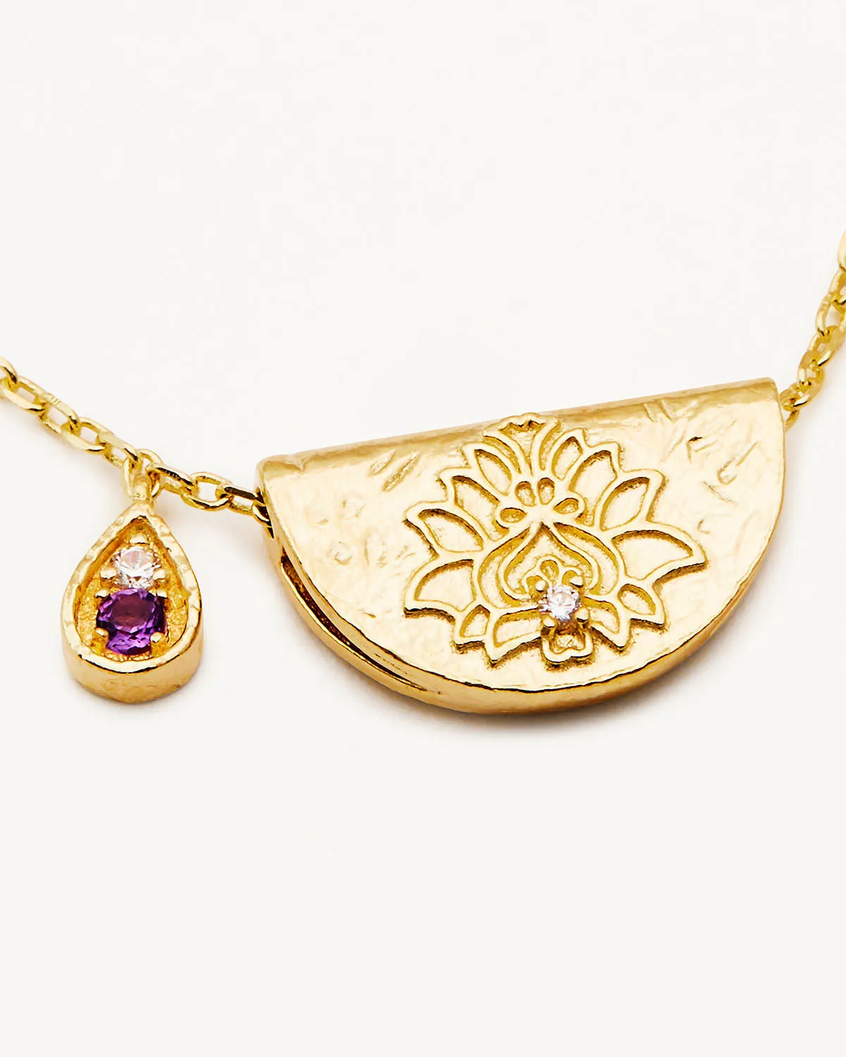 18k Gold Vermeil Lotus Birthstone Necklace - February - Amethyst Bycharlotte