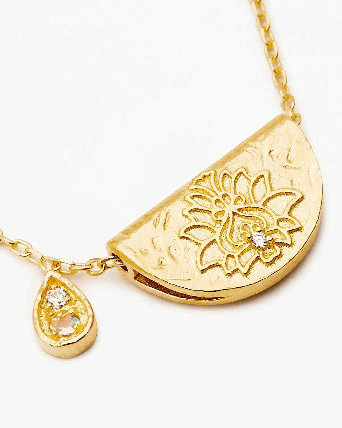 18k Gold Vermeil Lotus Birthstone Necklace - June - Moonstone Bycharlotte