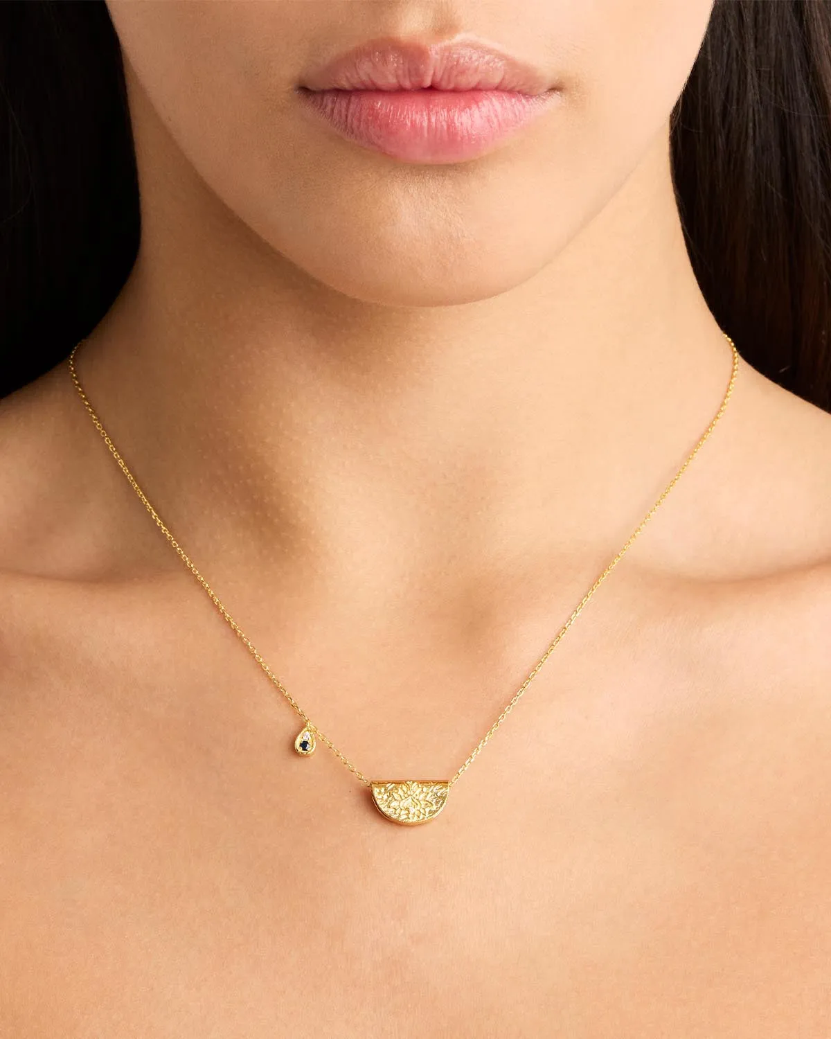 18k Gold Vermeil Lotus Birthstone Necklace - September - Sapphire Bycharlotte