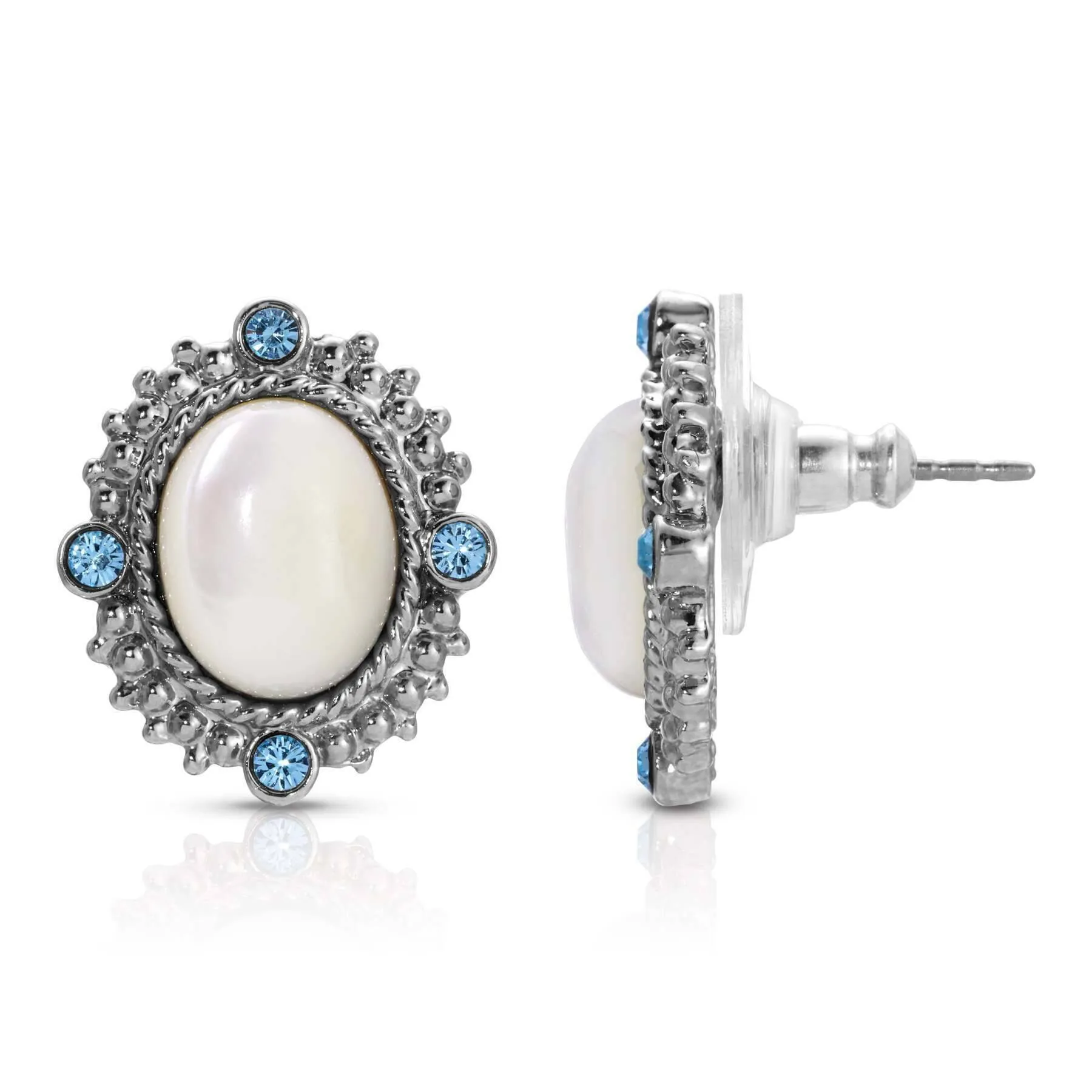 1928 Jewelry Aquamarine Crystal Mother Of Pearl Post Earrings 1928 Jewelry