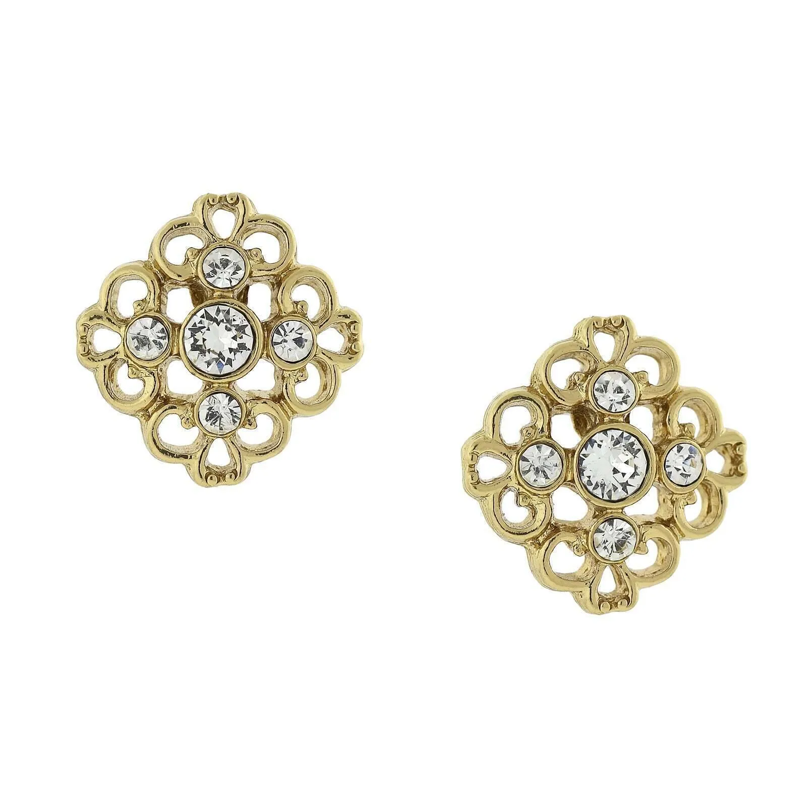 1928 Jewelry Crystal Accent Filigree Button Stud Earrings 1928 Jewelry