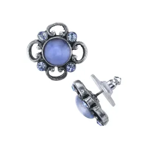 1928 Jewelry Light Blue Moonstone And Light Sapphire Austrian Crystals Post Button Earrings 1928 Jewelry