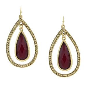 2028 Jewelry Burgundy Teardrop Stone Open Hoop Earrings 1928 Jewelry