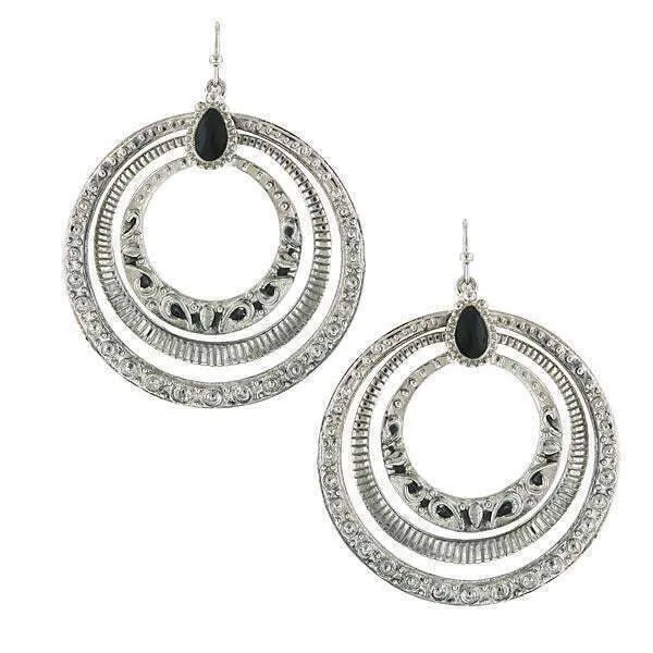 2028 Jewelry Concentric Ring Jet Black Enamel Stone Hoop Earrings 1928 Jewelry