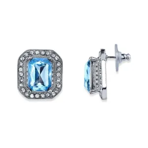 2028 Jewelry Light Sapphire Octagon Stone Crystal Accent Button Earrings 1928 Jewelry