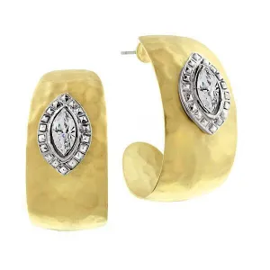 2028 Jewelry Two Tone Crystal Hammered Hoop Earrings 1928 Jewelry