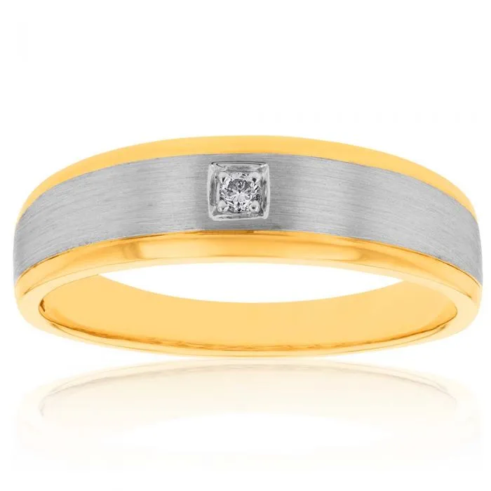 9ct Yellow and White Gold Diamond Gents Ring Shiels