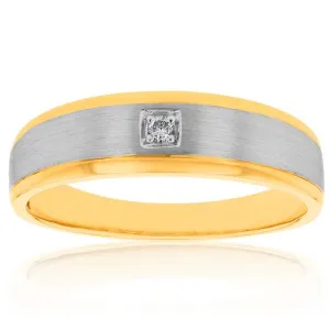 9ct Yellow and White Gold Diamond Gents Ring Shiels