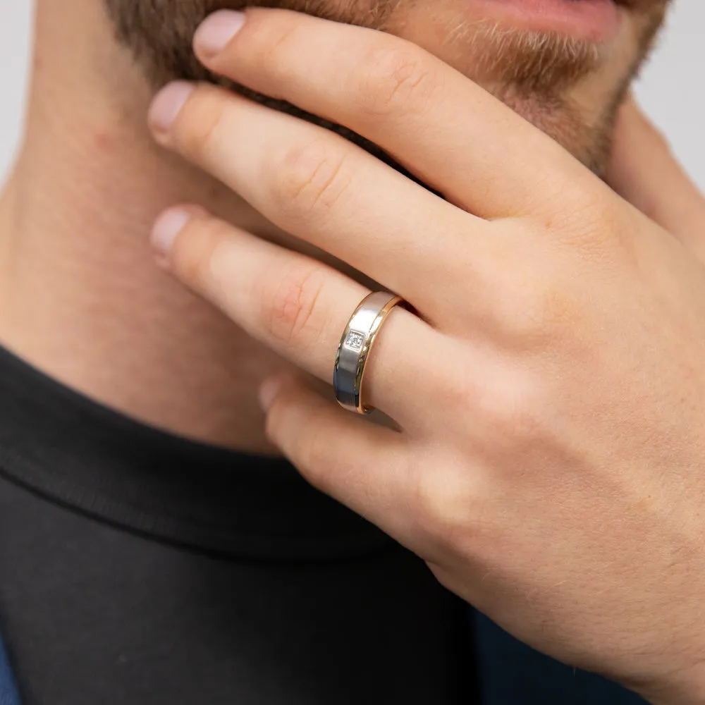 9ct Yellow and White Gold Diamond Gents Ring Shiels