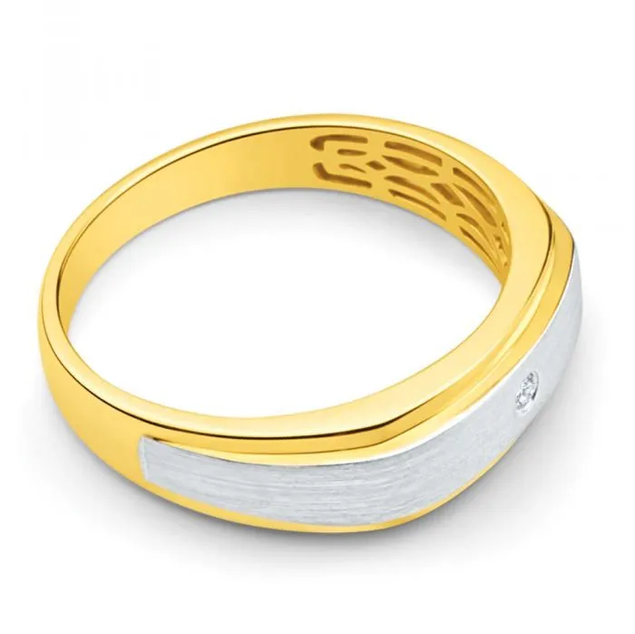 9ct Yellow Gold 1 Diamond Mens Ring with White Gold Rhodium Shiels