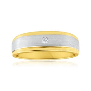 9ct Yellow Gold 1 Diamond Mens Ring with White Gold Rhodium Shiels