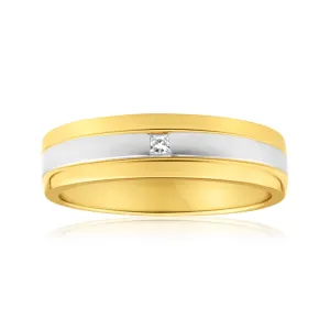 9ct Yellow Gold & White Gold Grooved Mens Diamond Ring Shiels