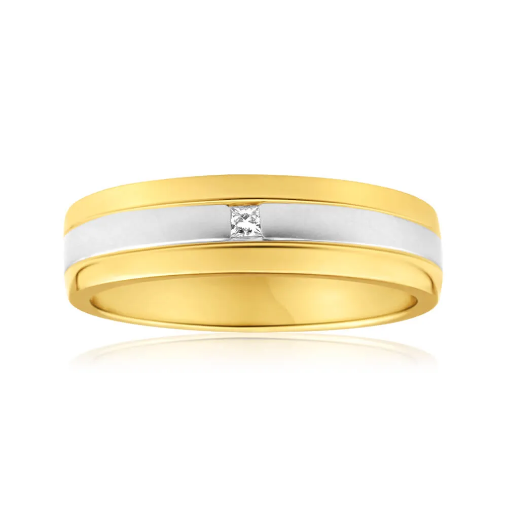 9ct Yellow Gold & White Gold Grooved Mens Diamond Ring Shiels