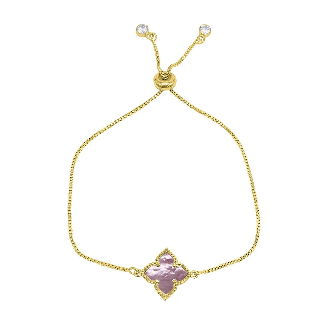 Adornia Four Point Flower Bolo Bracelet Pink Mother of Pearl gold