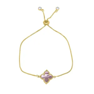 Adornia Four Point Flower Bolo Bracelet Pink Mother of Pearl gold