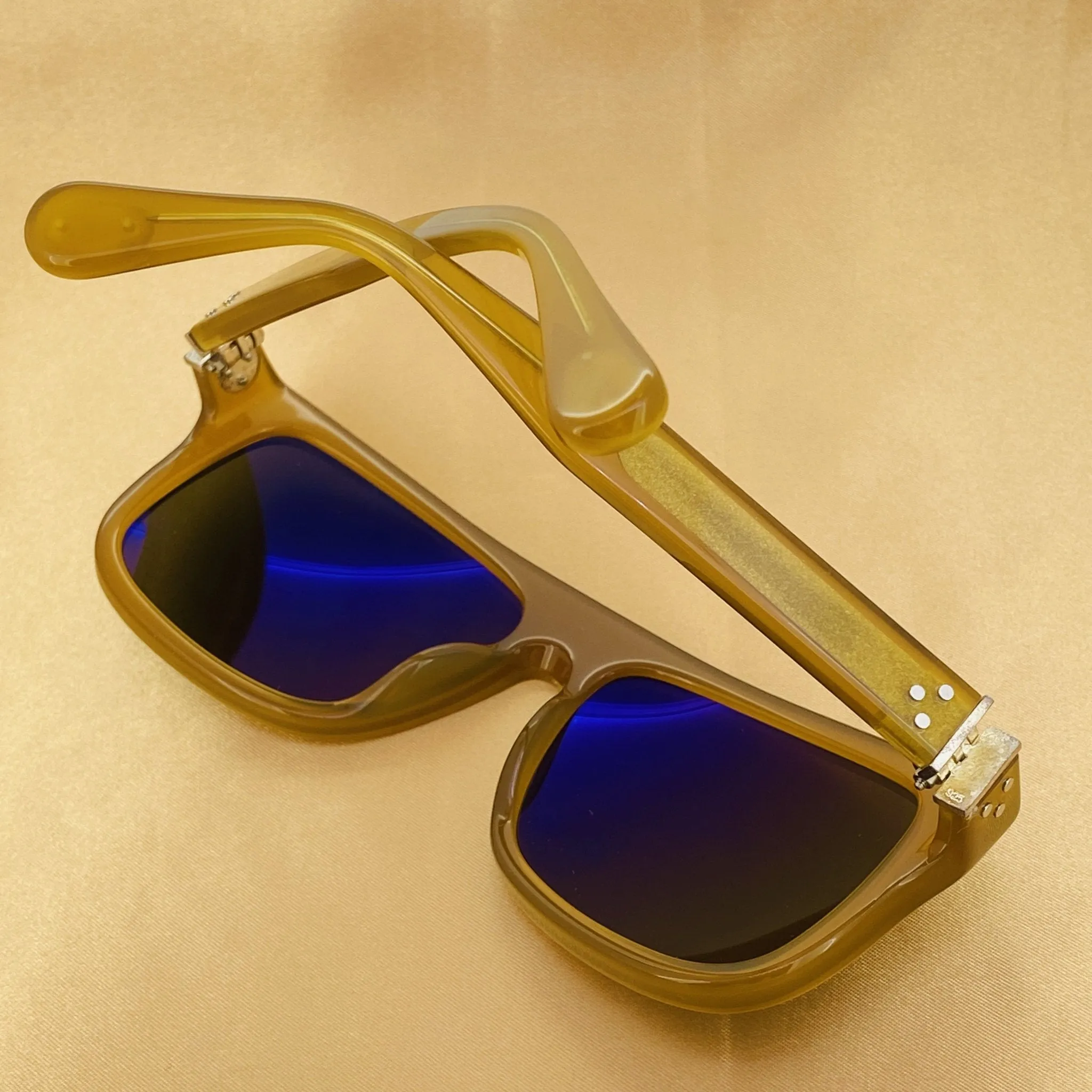 Ann Demeulemeester Sunglasses Flat Top Honey Orange and Green